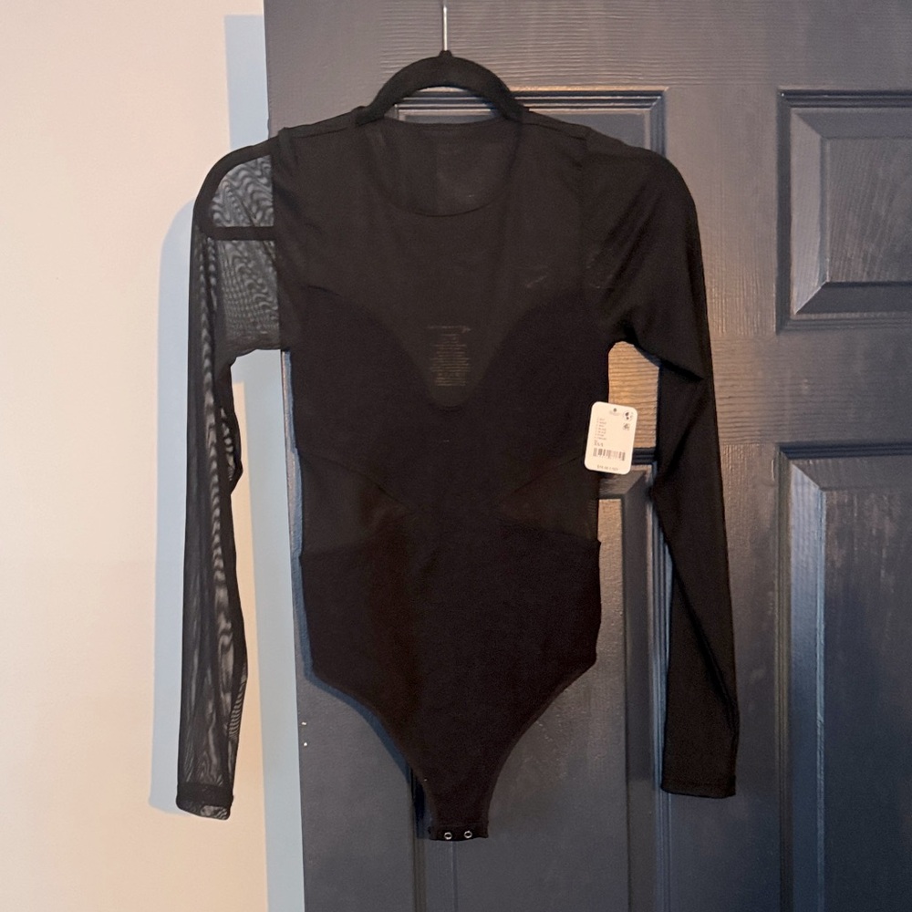 Free People Black Long Sleeve Mesh Bodysuit XS/S - NWT